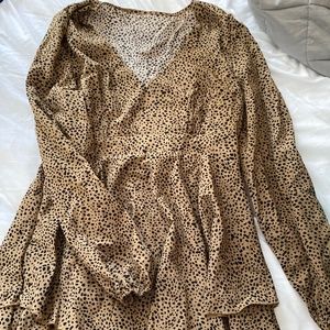 Khaki Dalmatian Tiered Dress